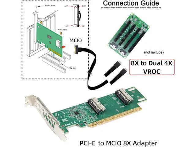 Alt view image 7 of 7 - Adapter PCI-E 5.0 PCI-Express 16x to SFF-TA-1016 Dual MCIO 8i Mini Cool Edge IO VROC Adapter for Mainboard SSD Graphics Card