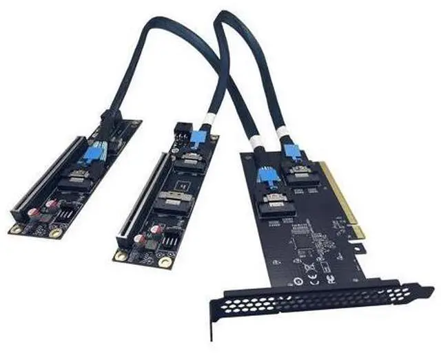 Main image of SlimSAS 4.0 PCIe Split Complete Kit SFF-8654 8i External GPU Adapter with Two Riser Cards Two 75cm Cable One PCIe 16X Backplanes for Dual Graphics Card Expansion
