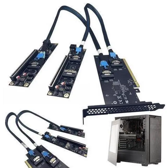 Alt view image 2 of 7 - SlimSAS 4.0 PCIe Split Complete Kit SFF-8654 8i External GPU Adapter with Two Riser Cards Two 75cm Cable One PCIe 16X Backplanes for Dual Graphics Card Expansion
