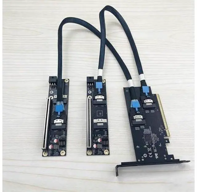 Alt view image 4 of 7 - SlimSAS 4.0 PCIe Split Complete Kit SFF-8654 8i External GPU Adapter with Two Riser Cards Two 75cm Cable One PCIe 16X Backplanes for Dual Graphics Card Expansion