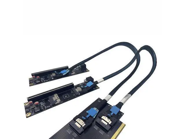 Alt view image 7 of 7 - SlimSAS 4.0 PCIe Split Complete Kit SFF-8654 8i External GPU Adapter with Two Riser Cards Two 75cm Cable One PCIe 16X Backplanes for Dual Graphics Card Expansion