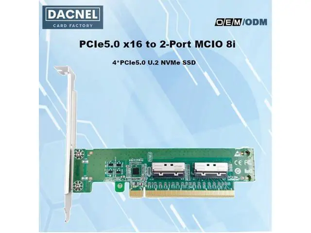 Alt view image 2 of 7 - PCIe5.0 x16 to 2-Port MCIO 8i NVMe Adapter - Supports 4 NVMe SSD Compatible with PCIe Gen5/Gen4/Gen3, Bifurcation Support SFF-9402 Compliant
