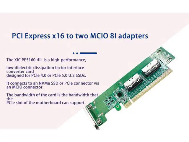 Alt view image 6 of 7 - PCIe5.0 x16 to 2-Port MCIO 8i NVMe Adapter - Supports 4 NVMe SSD Compatible with PCIe Gen5/Gen4/Gen3, Bifurcation Support SFF-9402 Compliant