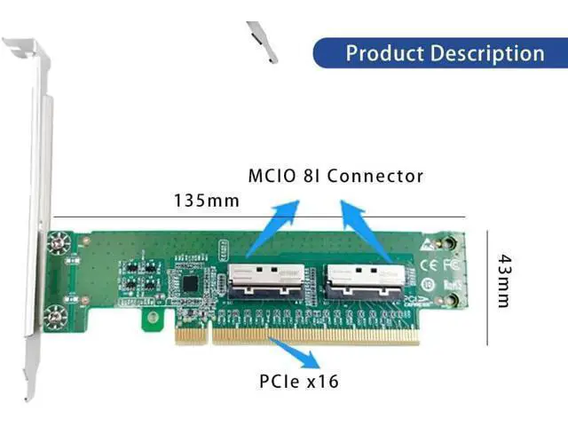 Alt view image 7 of 7 - PCIe5.0 x16 to 2-Port MCIO 8i NVMe Adapter - Supports 4 NVMe SSD Compatible with PCIe Gen5/Gen4/Gen3, Bifurcation Support SFF-9402 Compliant
