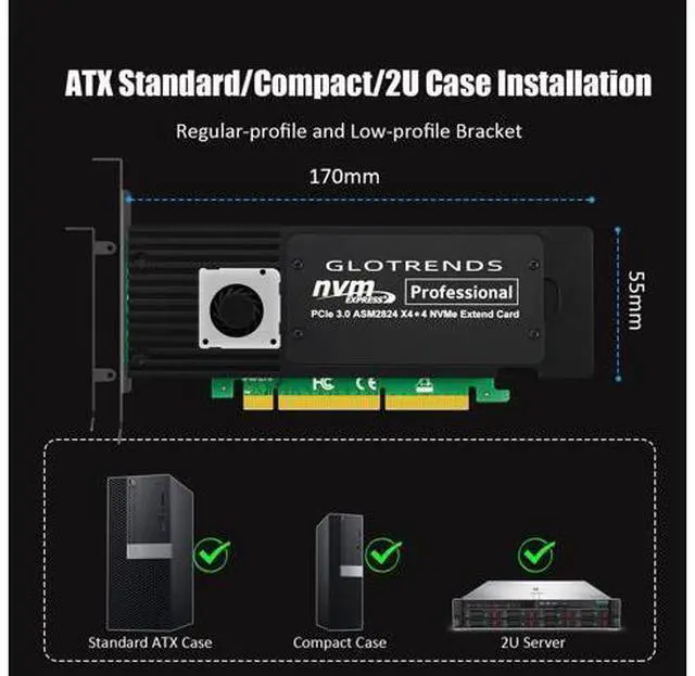 Alt view image 6 of 7 - ST560 Quad M.2 NVMe to PCIe 3.0 X8 Adapter with PCIe Bifurcation, Setup Soft M.2 NVMe RAID via OS Tool
