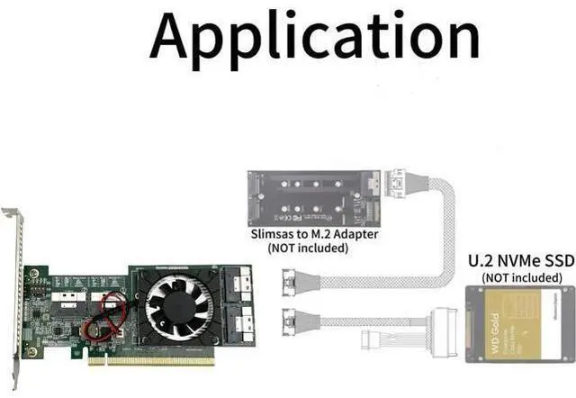 Alt view image 2 of 6 - PCIe3.0 X16 to (4X) SFF-8654 8i Adapter, for GPU & NVMe SSD, PLX8749 Controller with Bifurcation Function, Applicable to Windows Server/Windows/linux/VMwareESX/ESXi/FreeBSD14/Ubuntu System