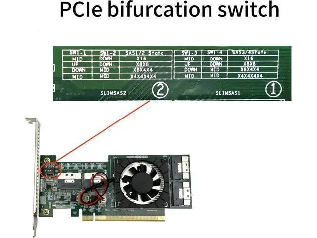 Alt view image 4 of 6 - PCIe3.0 X16 to (4X) SFF-8654 8i Adapter, for GPU & NVMe SSD, PLX8749 Controller with Bifurcation Function, Applicable to Windows Server/Windows/linux/VMwareESX/ESXi/FreeBSD14/Ubuntu System