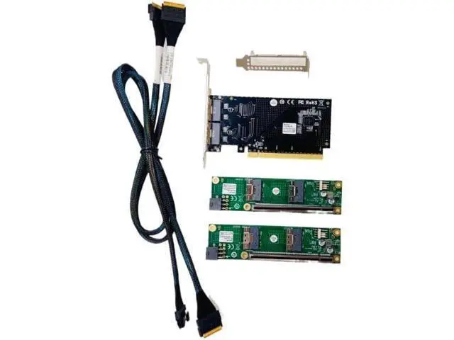 Alt view image 2 of 4 - External PCI Express x16 4.0 to SFF-8654 8I Slim SAS Adapter 2*SFF-8654 8I to PCI-E X8 Baseplate +2* SFF-8654 8I to SFF-8654 8I 70CM Intersection Cable