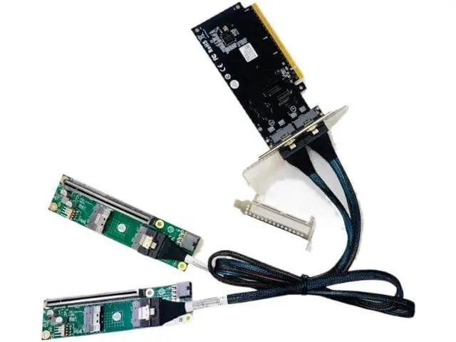 Alt view image 3 of 4 - External PCI Express x16 4.0 to SFF-8654 8I Slim SAS Adapter 2*SFF-8654 8I to PCI-E X8 Baseplate +2* SFF-8654 8I to SFF-8654 8I 70CM Intersection Cable