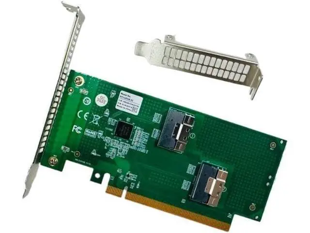 Alt view image 2 of 4 - Built-in PCI Express X16 4.0 PCIE4.0 to SFF-8654 8I Slim SAS Adapter 2*SFF-8654 8I to PCI-E X8X8 Baseplate +2* SFF-8654 8I to SFF-8654 8I 70CM Intersection Cable
