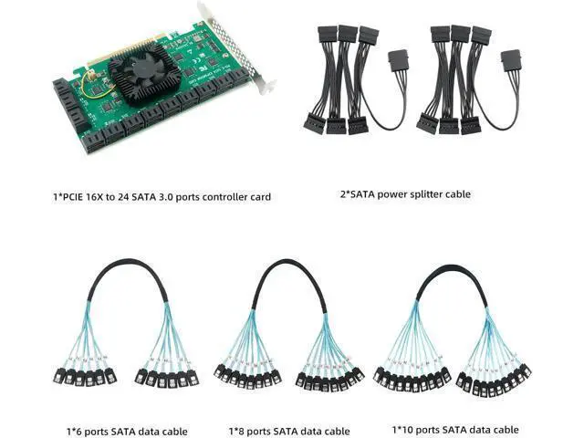 Alt view image 7 of 7 - PCIEx16 to 24-Port SATA 3.0 Expansion Card with 20 inches SATA Bundle Cables for Desktop SSD/HDD, Plug & Play, Compatible with Windows/Linux/ESXi
