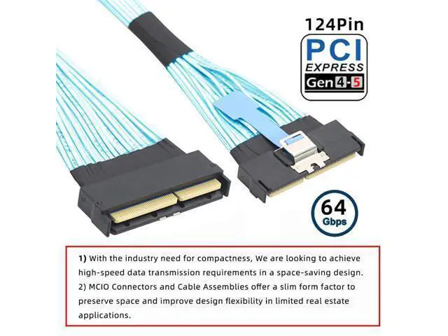 Alt view image 2 of 7 - PCI-E 5.0 MCIO 16x Cable Mini Cool Edge IO STR PCI-E 124Pin Male to MCIO 124Pin Male Extender Cord 50cm with Pull Tab