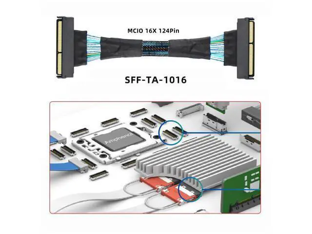Alt view image 3 of 7 - PCI-E 5.0 MCIO 16x Cable Mini Cool Edge IO STR PCI-E 124Pin Male to MCIO 124Pin Male Extender Cord 50cm with Pull Tab