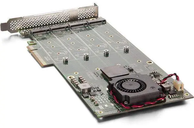 Alt view image 4 of 6 - PCIe 3.0 x8 NVMe SSD Card, 4-Port M.2 U.2 Expansion with PEX8724 Controller, Aluminum Heatsink & Fan, Non-Bifurcation Motherboards, 2230/2242/2260/2280/22110 SSDs, Includes Full-Height Bracket