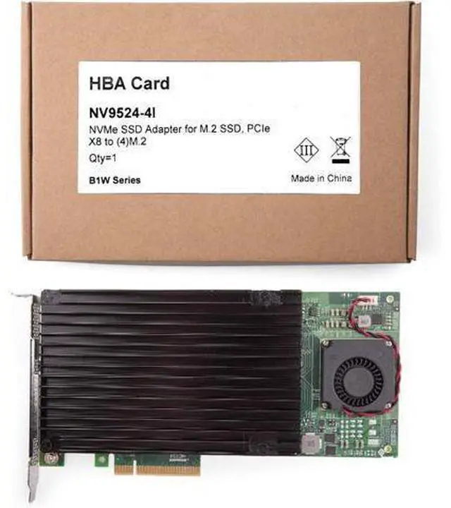 Alt view image 6 of 6 - PCIe 3.0 x8 NVMe SSD Card, 4-Port M.2 U.2 Expansion with PEX8724 Controller, Aluminum Heatsink & Fan, Non-Bifurcation Motherboards, 2230/2242/2260/2280/22110 SSDs, Includes Full-Height Bracket