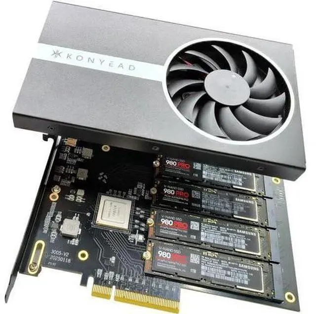 Main image of Quad PCIe4.0 NVMe M.2 SSD Adapter Card-PCI Express 4.0 x8 Card Support 4X M.2 NGFF PCIe NVMe SSD for Mac & PC (IX8024 Switch)-Support Non-Bifurcation Motherboard(3005K)