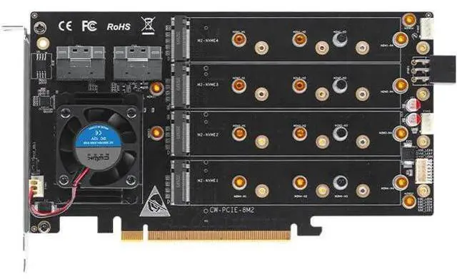 Main image of Broadcom PEX88048 Array Card/8 PCIe 4.0 x16 M.2 NVMe with Cooling 4010 Ball Fan/2*SFF-8654(8i)/Support Soft array/2230 2260 2280 22110 M.2NVMe /Dual Power Supply