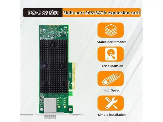 Alt view image 3 of 7 - 8 Port PCIe 3.1 X8 SATA SAS 12Gbps HBA Expansion Card with SFF 8644 Interface Controller, Supports SSD HDD for Server/Workstation Storage Adapter