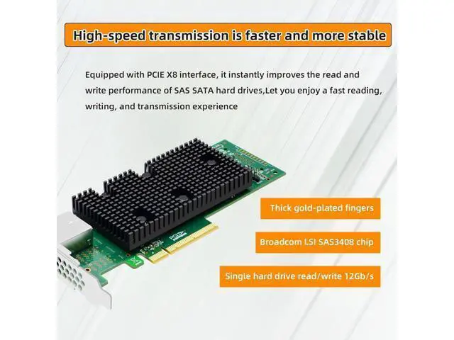 Alt view image 4 of 7 - 8 Port PCIe 3.1 X8 SATA SAS 12Gbps HBA Expansion Card with SFF 8644 Interface Controller, Supports SSD HDD for Server/Workstation Storage Adapter