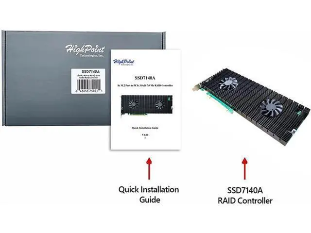 Alt view image 6 of 6 - HigH-Point 8-Port M.2 SSD7140A PCIe Gen3 NVMe RAID Controller for Windows, Mac & Linux Systems.