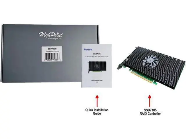 Alt view image 6 of 6 - HigH-Point 4-Port M.2 SSD7105 PCIe Gen3 Bootable NVMe RAID Controller for Windows & Linux Systems.