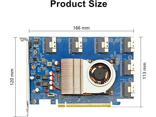 Alt view image 5 of 5 - PCIe4.0 X16 to (6X) SFF-8654 8i Adapter, for GPU & NVMe SSD, PEX88096 Controller with Bifurcation Function