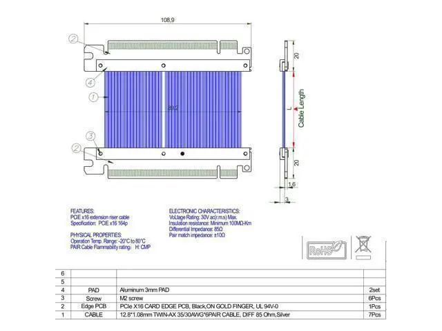 Alt view image 3 of 4 - PCIe 4.0 x16 to x16 Male to Male/Female to Female Extension Cable for PCIe x16 Board to Board Jumpers Silver-Plated Wire Low Impedance Gen4 (K33VS(Tx to Tx/Rx to Rx), 50cm)
