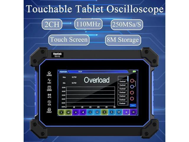 Alt view image 2 of 6 - Hantek Tablet Oscilloscope 110MHz Bandwidth 250MSa/S 8M Storage Depth with 7" Touch Screen(TO1112/110MHz+2CH)