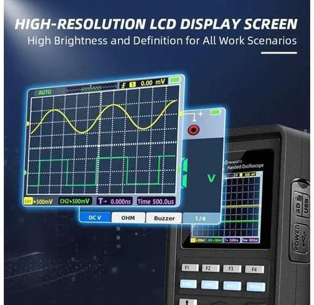 Alt view image 3 of 7 - Hantek 2C42 Handheld Oscilloscope Multimeter 2 in 1 Multifunction Tester 2CH+DMM 40MHz Scope
