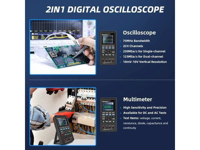 Alt view image 2 of 7 - Hantek 2C72 Handheld Oscilloscope 70MHz Multimeter 2CH+DMM 2 in 1 Multifunction Tester