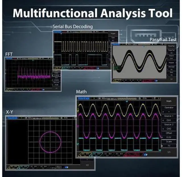 Alt view image 5 of 5 - Hantek DSO4254B 4-Channel 250MHz Digital Oscilloscope with 1GSa/s Real-Time Sampling, Serial Protocol Decode, Built-in DVM, USB Storage and SCPI Remote Control