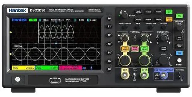 Main image of Hantek Oscilloscope, DSO2C50 Digital Oscilloscope 500 MHz Bandwidth with Dual Channels 2GSa/s Sample Rate Support 32 Automatic Measurement (500MHz/2CH/Hantek DSO2C50)
