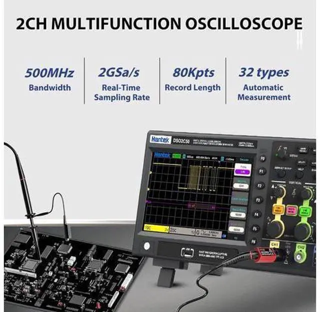 Alt view image 2 of 6 - Hantek Oscilloscope, DSO2C50 Digital Oscilloscope 500 MHz Bandwidth with Dual Channels 2GSa/s Sample Rate Support 32 Automatic Measurement (500MHz/2CH/Hantek DSO2C50)