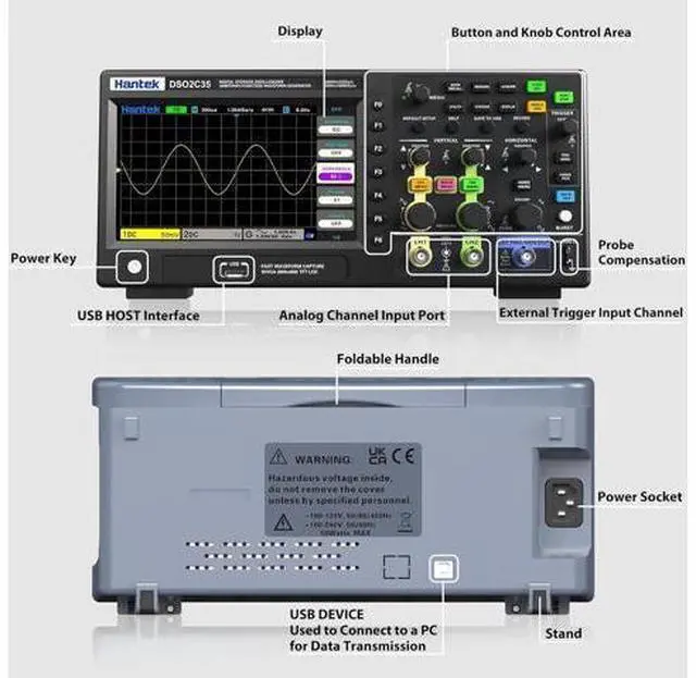 Alt view image 3 of 6 - Hantek Oscilloscope, DSO2C35 Digital Oscilloscope 350 MHz Bandwidth with Dual Channels 2GSa/s Sample Rate Support 32 Automatic Measurement (350MHz/2CH/Hantek DSO2C35)