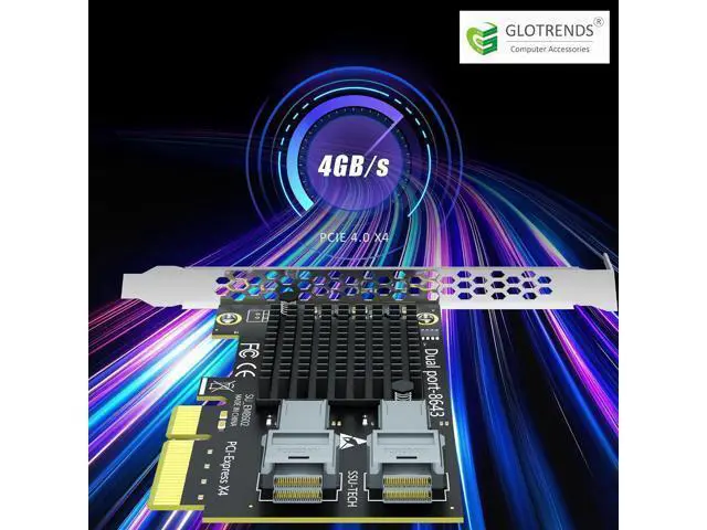Alt view image 5 of 7 - SF22 2-Port SFF-8643(Mini-SAS HD) to PCIE 3.0 X4 Adapter Card with PCIe Bifurcation Function, Regular and Low-profible Bracket