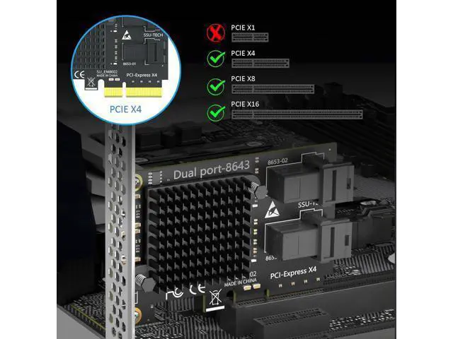 Alt view image 7 of 7 - SF22 2-Port SFF-8643(Mini-SAS HD) to PCIE 3.0 X4 Adapter Card with PCIe Bifurcation Function, Regular and Low-profible Bracket