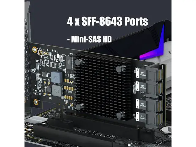 Alt view image 5 of 7 - ST583 4-Port SFF-8643 to PCIE 3.0 X16 Adapter Card with PEX8747 Controller for High-Density U.2/U.3/M.2 NVMe RAID Storage Solution