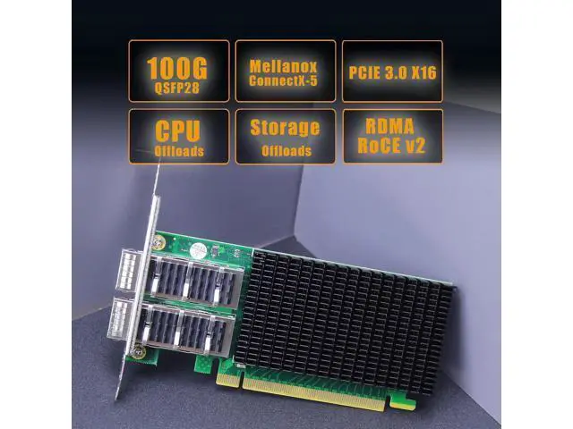 Alt view image 2 of 7 - GLOTRENDS ST7338 Dual Port 100GbE QSFP28 PCIe 3.0 x16 Network Adapter Card, Mellanox ConnectX-5, RDMA (RoCE), for Cloud H-PC Storage