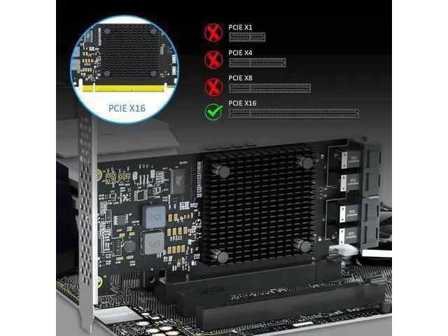 Alt view image 7 of 7 - ST583 4-Port SFF-8643 to PCIE 3.0 X16 Adapter Card with PEX8747 Controller for High-Density U.2/U.3/M.2 NVMe RAID Storage Solution