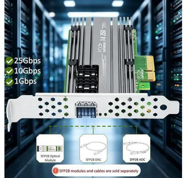 Alt view image 3 of 6 - for Mellanox ConnectX4 25Gb Ethernet Server Adapter, PCIe 3.0 X4, 1*SFP28 Ports, RDMA, 25/10 / 1 Gbps, 25Gigabit NIC Support Windows Server/Windows/Ubuntu/Linux