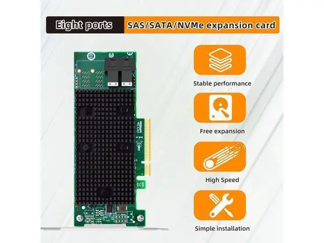 Alt view image 3 of 7 - 8 Port PCIe 3.1 x8 SAS/SATA Controller with U.2 NVMe Support - 12Gb/s SFF-8643 Host Adapter Card for SSD, HDD, and Storage Drives Expansion Card