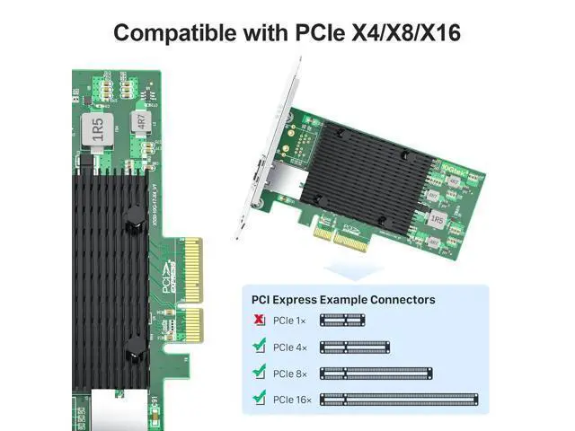 Alt view image 2 of 5 - 10Gb PCI-E NIC Network Card, Single Copper RJ45 Port, with Intel X550-AT2 Controller, PCI Express Ethernet LAN Adapter Support Windows Server/Linux/ESX, Compare to Intel X550-T1