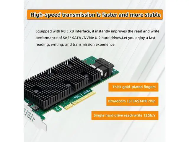 Alt view image 4 of 7 - 8 Port PCIe 3.1 x8 SAS/SATA Controller with U.2 NVMe Support - 12Gb/s SFF-8643 Host Adapter Card for SSD, HDD, and Storage Drives Expansion Card