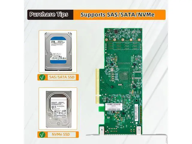 Alt view image 5 of 7 - 8 Port PCIe 3.1 x8 SAS/SATA Controller with U.2 NVMe Support - 12Gb/s SFF-8643 Host Adapter Card for SSD, HDD, and Storage Drives Expansion Card