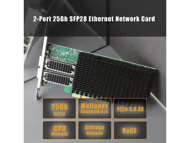 Alt view image 2 of 7 - GLOTRENDS ST7369 Dual Port 25GbE SFP28 PCIe 3.0 x8 Network Adapter Card, Mellanox ConnectX4 Lx, RDMA (RoCE)