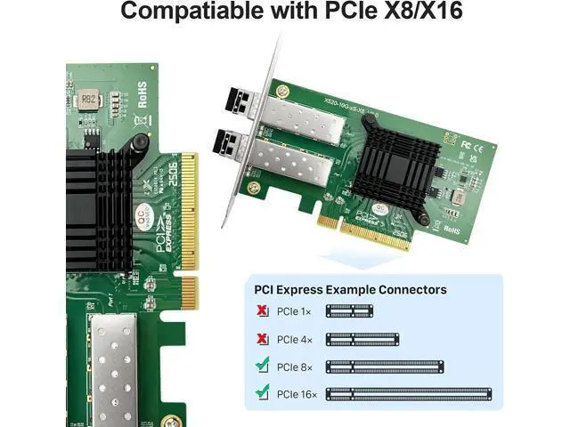 Alt view image 3 of 5 - 10Gb SFP+ NIC Network Card, Daul SFP+ Ports, 82599ES Controller, Compare to X520-DA2(E10G42BTDA), Packed with 2X SFP+ SR moudles (300m, MMF, 850nm)