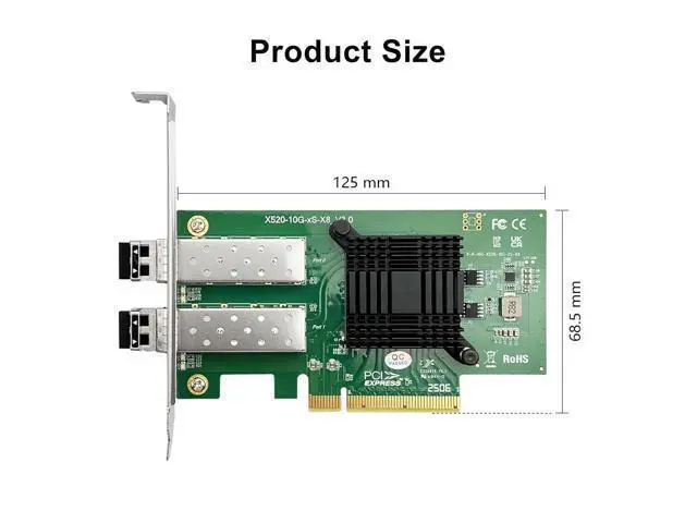 Alt view image 4 of 5 - 10Gb SFP+ NIC Network Card, Daul SFP+ Ports, 82599ES Controller, Compare to X520-DA2(E10G42BTDA), Packed with 2X SFP+ SR moudles (300m, MMF, 850nm)