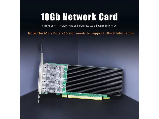 Alt view image 2 of 7 - GLOTRENDS ST7380 Quad Port 10GbE SFP+ PCIe 3.0 x16 Network Adapter Card, Mellanox ConnectX4 Lx, RDMA (RoCE), PCIe Bifurcation x8/x8 Required