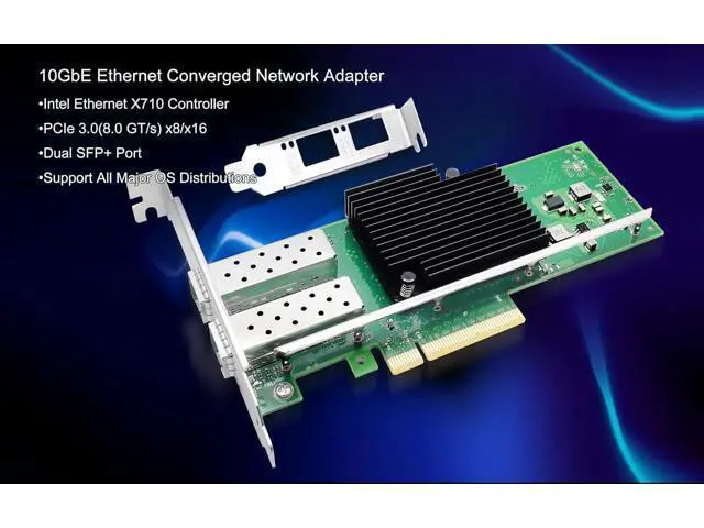 Alt view image 3 of 5 - 10Gb PCI-E NIC Network Card Dual SFP+ Port Ethernet Converged LAN Adapter CNA Compatible with Intel X710-DA2 PCI Express x8/x16 Networking Server Support Windows/Linux/VMware