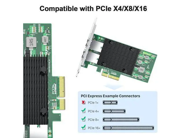 Alt view image 2 of 4 - 10Gb PCI-E NIC Network Card, Dual Copper RJ45 Port, with Intel X550-AT2 Controller, PCI Express Ethernet LAN Adapter Support Windows Server/Linux/ESX, Compare to Intel X550-T2